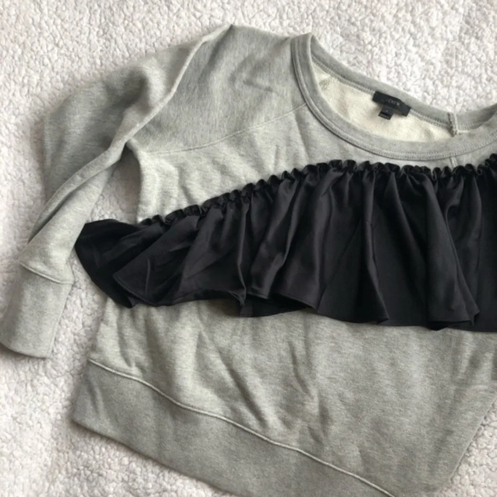 J. Crew Gray Sweatshirt w/ Asymmetrical Ruffle Detail szS